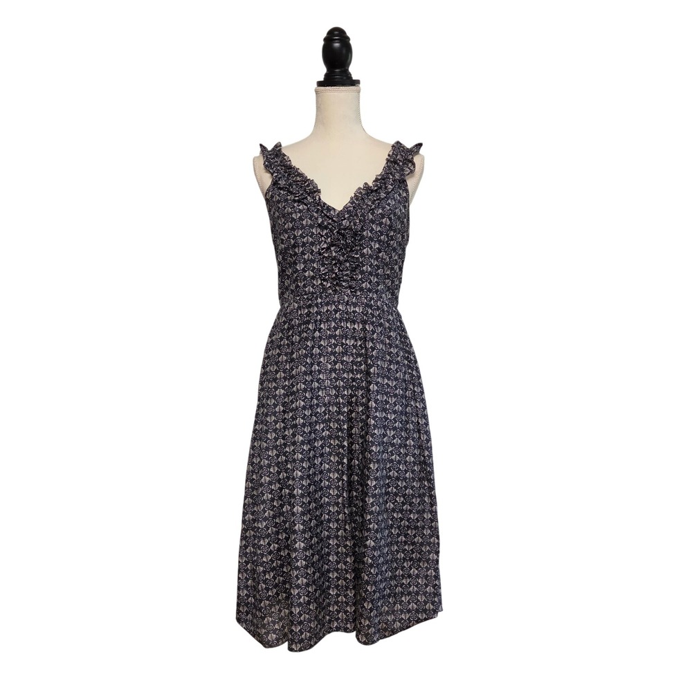Banana Republic Heritage Collection Cotton Silk Black & Gray Floral Leaf Dress 6
